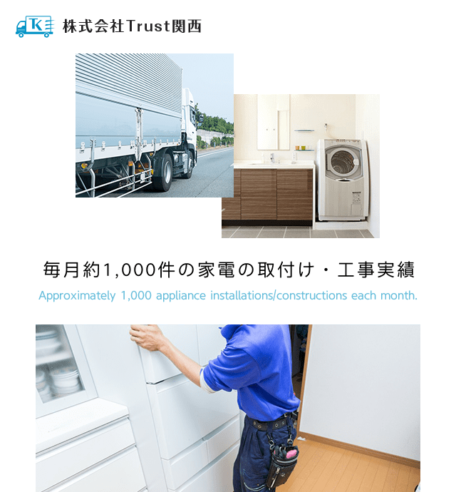 毎月約1,000件の家電の取付け・工事実績